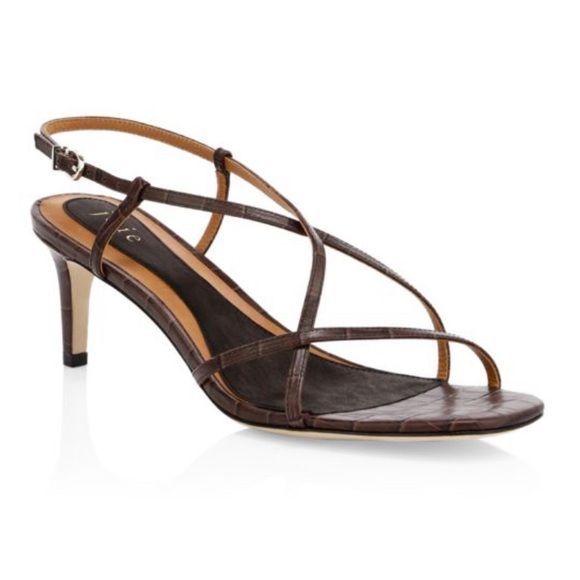 Joie brown Malou Croc-Embossed Leather Slingback Sandals size 8 38 kitten heel - Picture 1 of 9